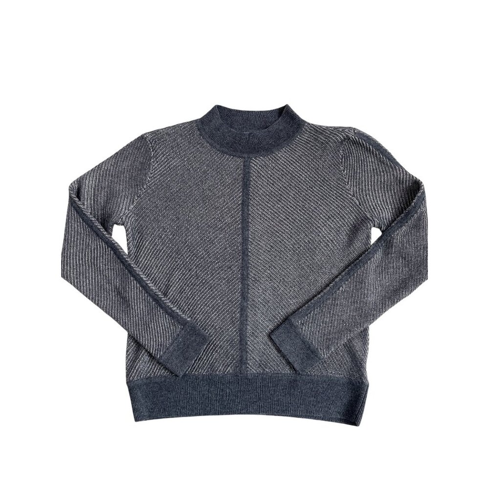 Pure Cashmere Women's Size 4 Metallic Chevron Mock Neck Silver Pullover Sweater